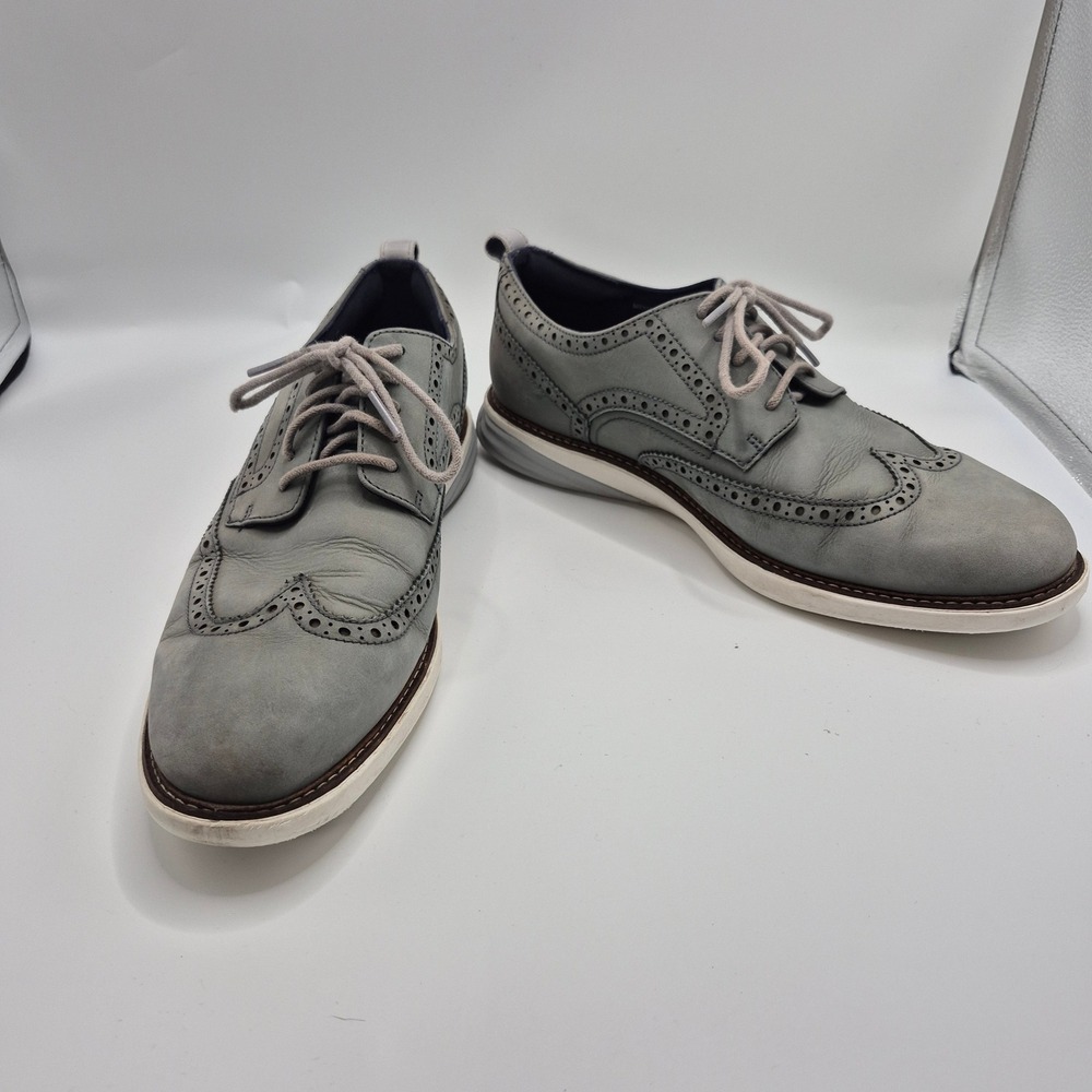 Cole Haan Mens Grand.OS Wingtip Oxford Grey Leather Shoes C37254 Size 10.5 M